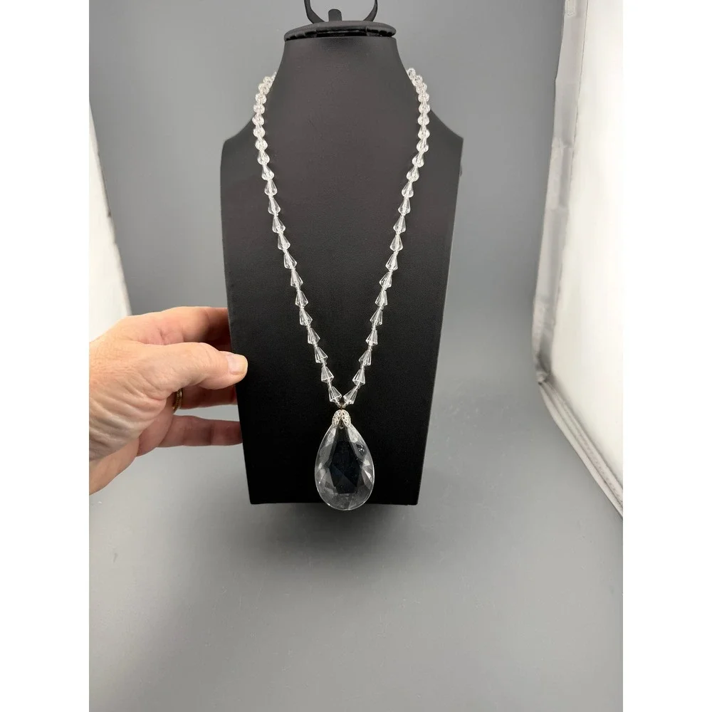 Vintage Miriam Haskell Necklace Acrylic Beads Glass Teardrop Pendant 22 Inch